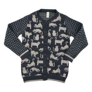 RARE Cat Cardigan Button Up Long Sleeve Sweater with Pockets USA Made Size M